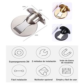 Tope de Puerta Magnetico Invisible, Detenedor de Tope Puerta, Succión para Puerta Pared de Choque de Metal Acero Inoxidable, Sin Perforar Superpegamento 3m, para Familia y Oficina (Dorado)