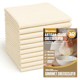 Druvian 10 Pack Premium Cheesecloth, Grade 100 Cotton Cheese Cloth, Unbleached Extra Fine Mesh, Cheesecloth for Straining, for Cooking, Baking & Brewing, 20 x 20 Inches