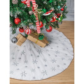 Christmas Tree Skirt, 60 Inch Large Sequin Tree Skirt, White Soft Thick with Silver Snowflakes Xmas Tree Skirt, Perfect for Christmas Party Decorations