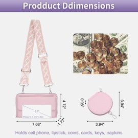 uxcell Crossbody Purse for Women with Strap,Cell Phone Wallet Lanyard Handbag with Coin Purse,Pink