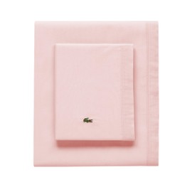 Lacoste 100% Cotton Percale Sheet Set, Solid, Iced Pink, Queen