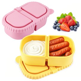 2Pcs Silicone Snack Box Containers Reusable Snack Container with Lids Double Compartment Food Containers Box for Grab and Go Condiment Lunch Meal Container Prep for Travel Dinner Office