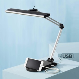 Flynn Modern Task Desk Lamp with USB Charging Port and Phone Cradle LED 25" High Metallic Black and Silver Adjustable Swivel for Bedroom House Bedside Nightstand Home Office - 360 Lighting