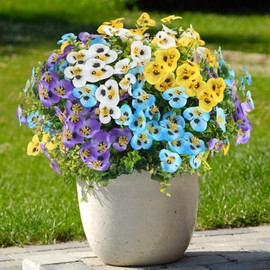 Craftsatin 40 Bundles Artificial Fake Pansy Flowers for Outdoor Faux Silk Pansies Flowers for Outside Planter Porch Yard Patio Window Box Summer Decor(White, Yellow, Blue, Purple)