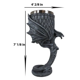 Archaic Gray Stone Dragon Atlas Bearing Globe Of Scales Wine Goblet Chalice Cup