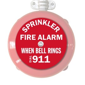 Fire Sprinkler Alarm Bell Sign 6" Round - "Sprinkler Fire Alarm When Bell Rings Dial 911" - Universal Fit for Fire Alarm Bells 6" to 10" - Easily Installs to Existing Bell Bolt