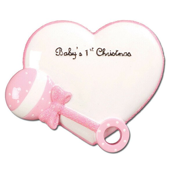 PolarX Pink Baby Girl Rattle Heart  Personalized Christmas Tree Ornament