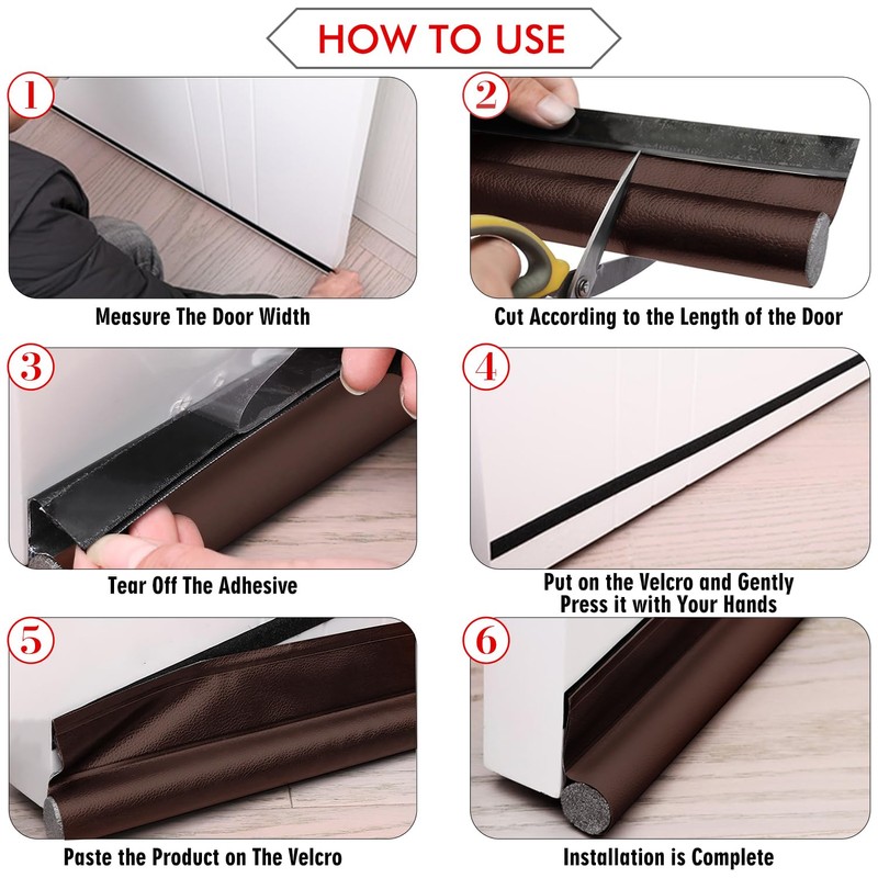 2 x 96 cm brown draught excluder for doors, draught