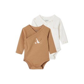 Vertbaudet VERTBAUDETOrganic Collection: Pack of 2 Baby Wrap Bodysuits with Long Sleeves, Brown