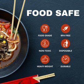 Klex Premium Disposable Bamboo Round Chopsticks 9 Inches - Individually Wrapped with Red Sleeves, Eco-Friendly Chopstick for Asian Restaurants, 100 Pairs