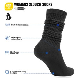 Closemate Womens Calf Socks Slouch Socks Extra Long Knee High Scrunch Stacked Sock Cotton Boot Socks for Women Girls One Size(3 Black)