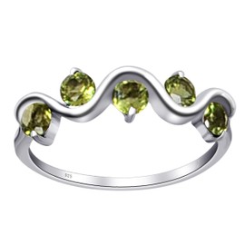 Green Peridot 0.70 Ct Round 925 Sterling Silver 5 Stone Rings For Women | Hypoallergenic Gemstones Ring Set For Womens | Beautiful Jewellery Present For Girls By Orchid Jewelry