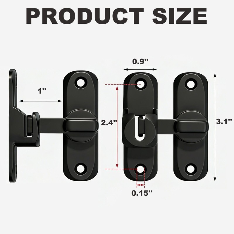 Barn Door Lock, 90/180 Degree Gate Latches, Zinc Alloy Right