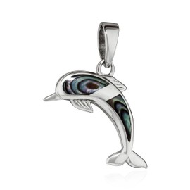 NKlaus 15357 Pendant Dolphin Abalone Mother of Pearl Blue 925 Silver 19 x 12 mm Dolphin Amulet, Silver