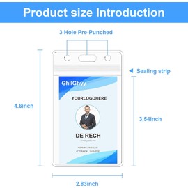 6 Pack Extra Thick Name Badge Holders, Durable & Sealable Waterproof Vertical ID Badge Holders, Clear PVC Plastic Badge Sleeve for Credit Card/Proximity/RFID/Work Badge/Room Key