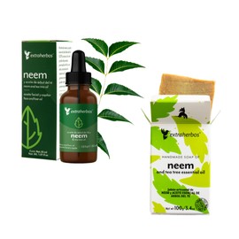 Extraherbos Kit Esencial Neem, Aceite Puro y Jabón Natural Antiacné, Limpieza Profunda, Control de Grasa y Cicatrizante, 2pzas
