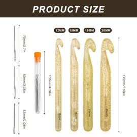 0XBIT Crochet Needle, 4 Pieces Large Size Crochet Hook Set, Crystal Crochet Hooks, Sizes 12 mm, 15 mm, 18 mm, 20 mm, with Needle, Chunky Crochet Hooks, Suitable for Knitting