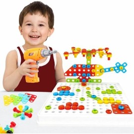 ADH Hot selling# Educational DIY assembling toolbox nut building block electric dril