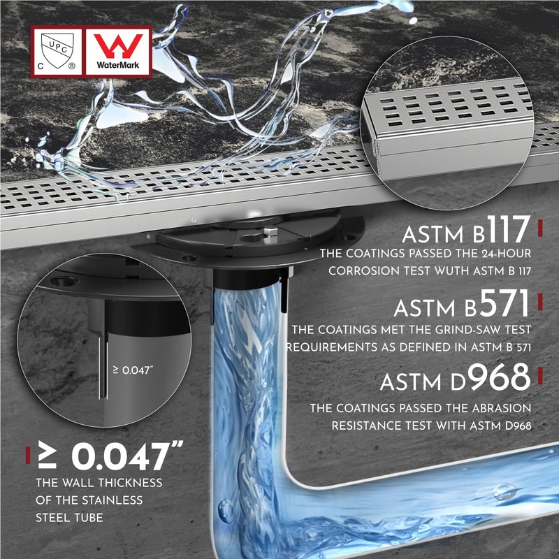 WEBANG 12 Inch Linear Shower Drain Rectangular Floor Drain with