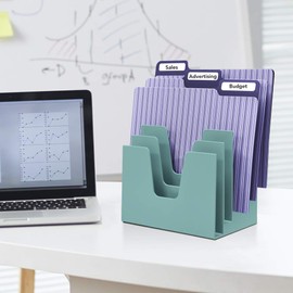 Acrimet 5 Section Incline File Sorter Organizer, Mail, Folder, Letter Desk Organizer, Rack for Office Organization Desktop (Plastic) (Solid Green Color)