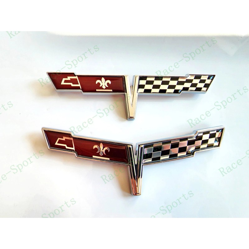 AUTO 2PC Chrome FRONT NOSE Rear Gas Lid Crossed Flag