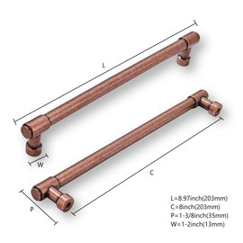 khtumeware 6 Pack 8 Inch(203mm) Vintage Antique Copper Cabinet Pulls Kitchen Cabinet Hardware for Cupboard Drawer Handles Dresser Pulls