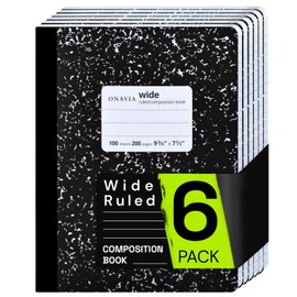 ONAVIA Composition Notebook Wide Ruled 6 Pack, 200 Pages (100 Sheets), 9-3/4 x 7-1/2, Black Marble Composition Books Bulk, Notebooks for School, Work, Office, Hard Cover Comp Book, School Supplies