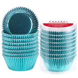 Caperci Aqua Sky Foil Cupcake Liners Standard Size Baking Cups Muffin Wrappers, 150-Pack