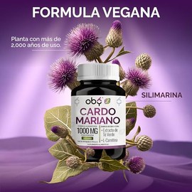 Cardo Mariano Silimarina 100% Natural + Extracto Te Verde + L Carnitina | Milk Thistle | Vitaminas Mujer y Hombre | Oby Suplemento Alimenticio Vegano|