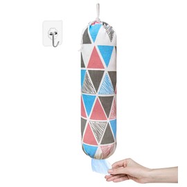 Plastic Bag Holder, Wall Mount Plastic Bag Organizer, Shopping Bags Carrier, Washable Large Grocery Bag Storage Dispenser ​for Home Kitchen Travelling, Free Adjustment with Drawstring (pink triangle)