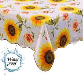 PlentifulHome Waterproof Sunflower Tablecloth Rectangle Manteles De Girasoles Yellow Vinyl Table Cloth Fabric Cover Floral for Kitchen Picnic Party Fiesta 60x122 Inch