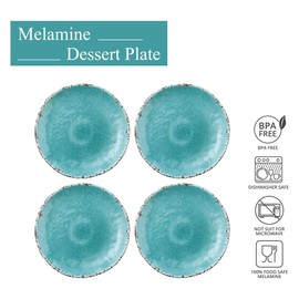 UPware 4-Piece Crackle 6 Inch Melamine Serving Plates/Appetizer Plates/Dessert Plates, Turquoise