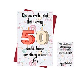 Karto Funny 50th Birthday Card for Men Women - Large 5.5x8.5 inch 50 Years Old Birthday Cards for Him Her - Change