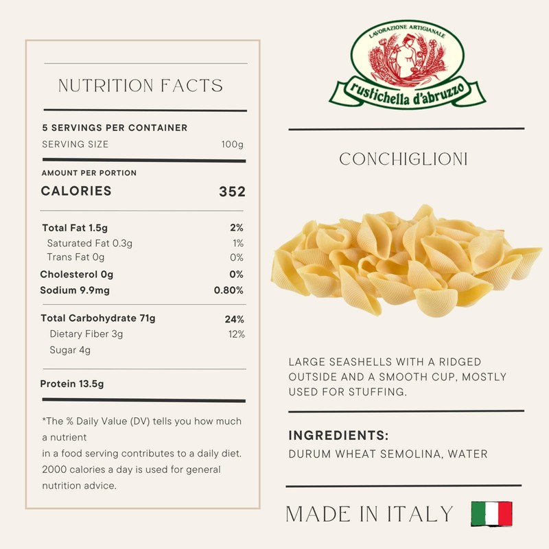Rustichella d'Abruzzo Conchiglioni - 500g Large Shell Pasta - Ideal
