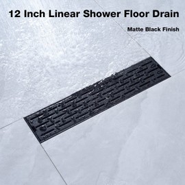 TRUSTMI Linear Shower Drain 12 Inch with Removable Brickwork Pattern Grate, Adjustable Feet Rectangular Floor Drain with Hair Catcher and Shower Drain Base Flange, Brushed Stainless Steel