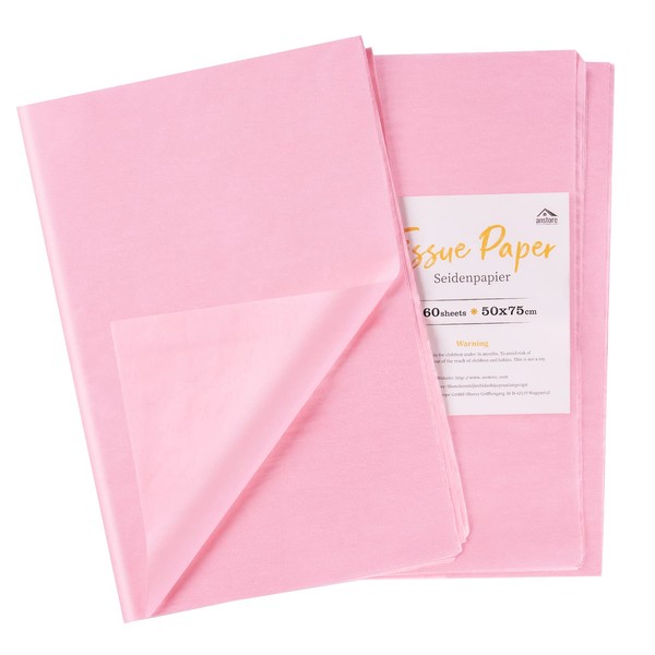 Anstore Tissue Paper 60 Sheets 50 x 75 cm Tracing Paper Pink Craft Paper for Crafts and Decoration for Birthday Wedding Christmas 17 gm
