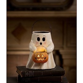 Bethany Lowe Designs - Sweet Boo with Pumpkin Bucket Paper Mache - TJ2310