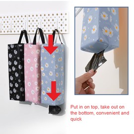 HLIWS 3 Pcs Hanging Plastic Garbage Bags with 3 Hooks,Grocery Bag Dispenser,Foldable Garbage Bag Organizer,for Home and Kitchen(Pink, Blue, Black)