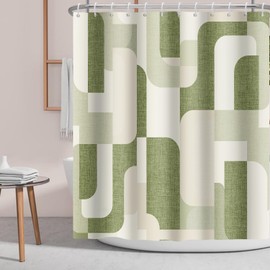 PEDBANRO Sage Green Shower Curtain Retro Geometric,Mid Century