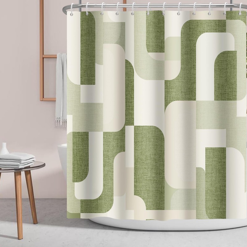 PEDBANRO Sage Green Shower Curtain Retro Geometric,Mid Century