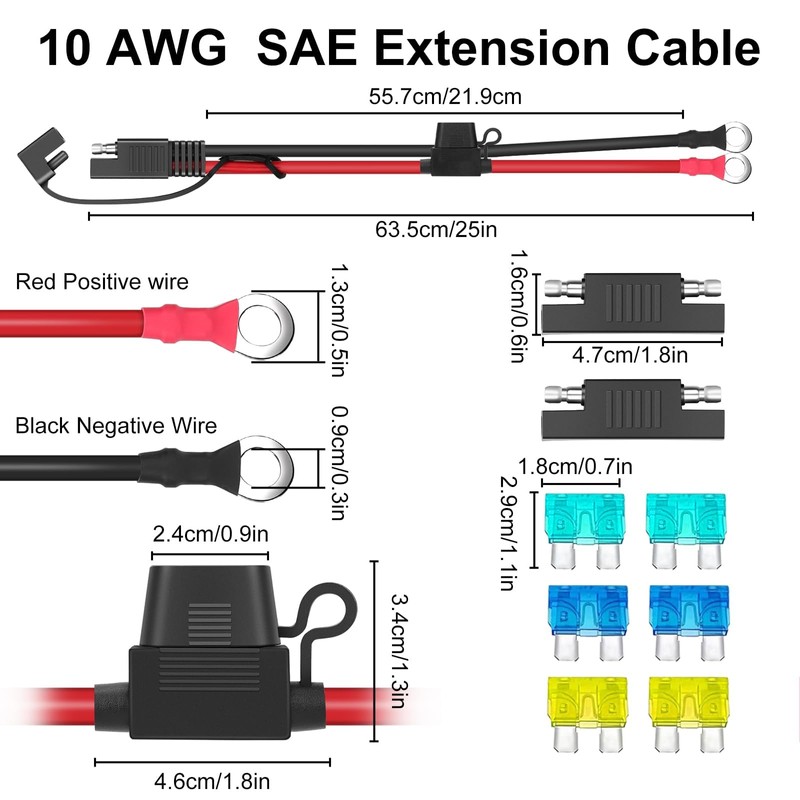 Linkstyle 2pcs 10AWG SAE Battery Connector Terminal Harness, 2FT/60CM 2Pin