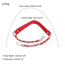 uxcell Purse Chain Strap, 24" 2Pcs Leather Iron Flat Chain Strap Handbag Chains Purse Handles Shoulder Replacement Strap, Red Strap Silver Chain