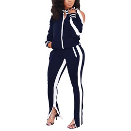 TOPONSKY 2 Piece Fall Outfits For Women Outfit Sweatsuits Long Women's Navy White 2XL