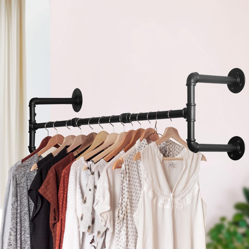 WEBI Clothing Rack Wall Mount,42" Industrial Pipe Clothes Rack for