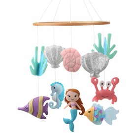 Mermaid Underwater Felt Baby Mobile Hand Made Fish Nursery Hanging Decor Baby Mobile Neutral Star Sea