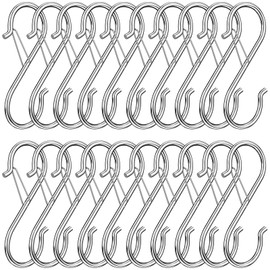S Hooks, Hooks for Hanging, Safety Buckle Design, Pack of 20 Kitchen Hooks, Heavy Duty Metal Hooks, 9 cm, Rustproof & Corrosion Resistant Silver S Hooks for Kitchen, Bathroom, Bedroom, Outdoor Use
