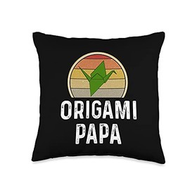 Funny Origami Papa Grandpa Folded Paper Bird Crane Retro Throw Pillow