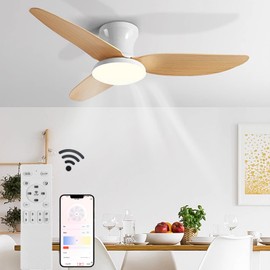 42 Inch 38W Log 1Pack Ceiling Fans with Lights Low Profile Ceiling Fan with Light and Remote Control, Flush Mount, Reversible, 3CCT, Dimmable, Quiet, Black Small Ceiling Fan for Bedroom Indoor