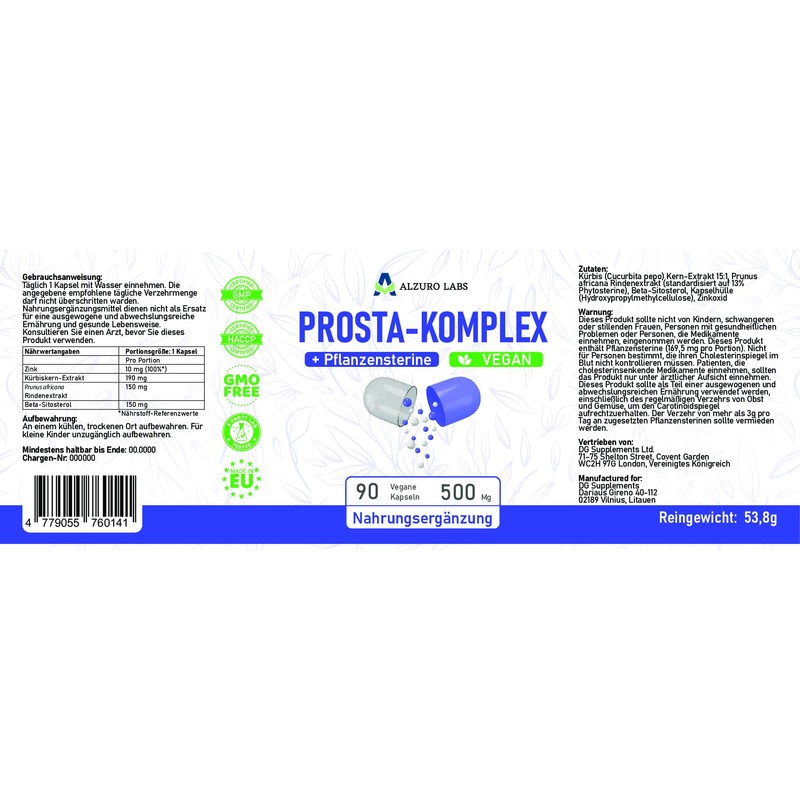 Alzuro Labs Prosta Complex | (Pygeum Africanum, Beta-Sitosterol, Kürbiskernextrakt) |