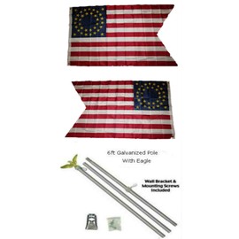 AES Union Cavalry Guidon 3'x5' Polyester 2 Ply Double Sided Flag With 6' Galvanized Flag Pole Kit With Eagle Topper
